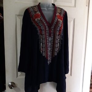 Andree By UNIT Embroidered Navy Women's Top SZ.L